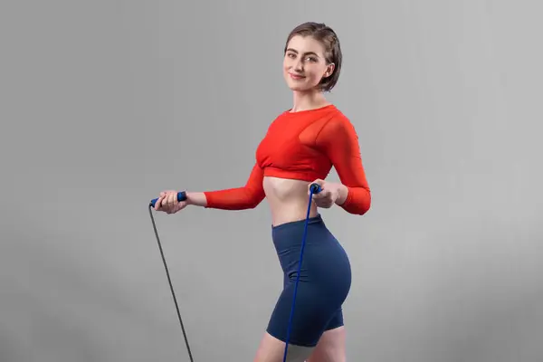 Full Body Length Gaiety Shot Athletic Sporty Young Woman Fitness — Stock Photo, Image