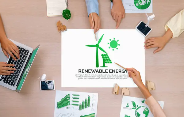 Illustrazione Delle Energie Rinnovabili Collocata Tavolo Riunione Nel Corso Incontro — Foto Stock