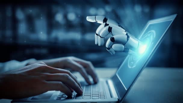 Xai未来机器人人工智能启发了人工智能技术的发展和机器学习的概念 全球机器人区块链科学研究为人类的未来生活 3D渲染 — 图库视频影像