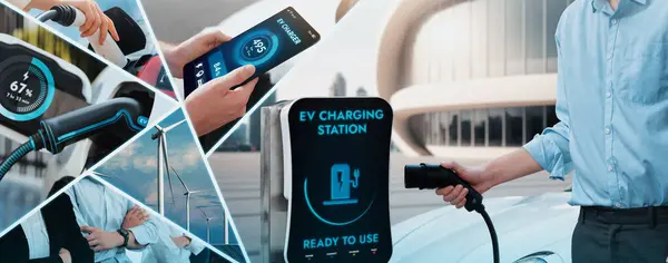 Electric Car Vehicle Charging Sustainable Lca Green Energy Technology Presented — Stock Photo, Image