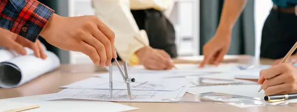 Skilled Architect Engineer Team Discuss Architectural Project While Project Manager — Stock Photo, Image