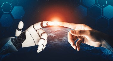 XAI 3D yorumlama fütürist robot teknolojisi geliştirme, yapay zeka yapay zekası ve makine öğrenme konsepti. İnsan hayatının geleceği için küresel robot biyonik bilim araştırması.