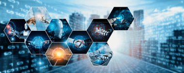 Yapay zeka sanal robot asistanıyla insan etkileşimi. Yapay zeka kavramı yapay zeka mühendisliği, LLM yapay zekanın üretkenliği arttırmak için üretken yapay zeka kullanmayı öğrenmesi. NLP