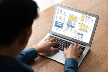 Model mobil uygulama ve web sitesi için UX UI tasarım süreci. Profesyonel uygulama geliştiricisi için kablo grafiğinin yaratıcı prototipi .