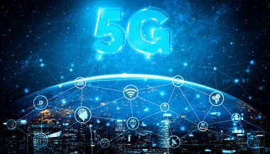Küresel İş Büyümesi için 5G İletişim Teknolojisi Kablosuz İnternet Ağı, Sosyal Medya, Dijital E-ticaret ve Eğlence Evi Kullanımı. uds