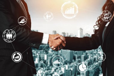 Finans ve Para İşlem Teknolojisi Konsepti. Modern bilgisayar uygulamasında fintech ticaret alışverişini, kar istatistik analizini ve piyasa analisti hizmetini gösteren simgesel grafik arayüzü. uds