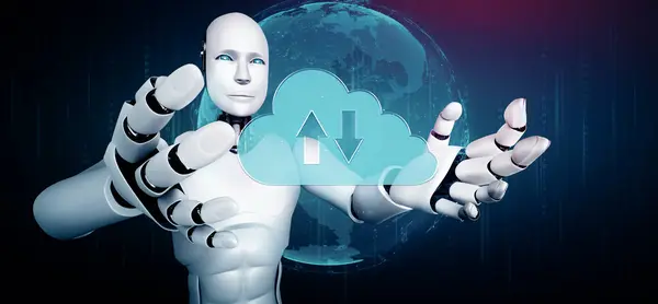 Xai Ilustrace Robot Používající Technologii Cloud Computing Ukládání Dat Online — Stock fotografie