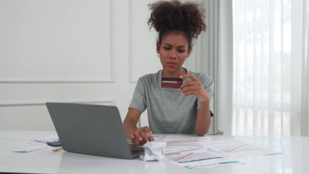 Stressed Young Woman Has Financial Problems Credit Card Debt Pay — Stock Video