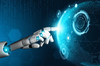 XAI 3D Renching futuristik robot teknolojisi geliştirme, yapay zeka yapay zeka ve makine öğrenme konsepti. İnsan hayatının geleceği için küresel robot biyonik bilim araştırması.