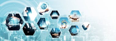 İletişim teknolojisi, akıllı bağlantı IOT ve insan ağ teknolojisi kavramı. Güvenli internet ağına ve bulut hesaplama sunucusuna bağlanmak için bağlantı aygıtı kullanan insanlar vexel