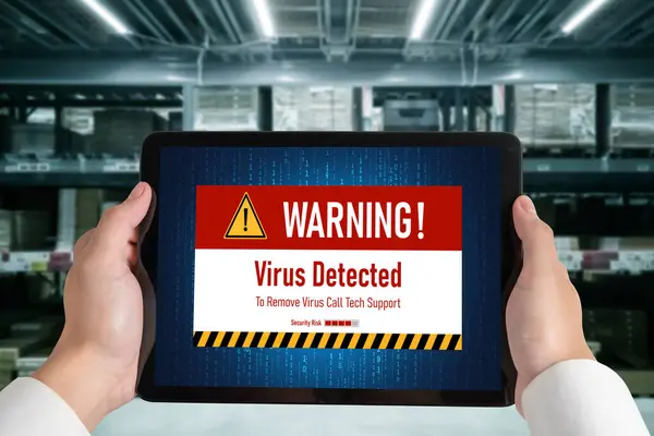 Virus Warning Alert Computer Screen Detected Modish Cyber Threat Hacker — Stock Photo, Image