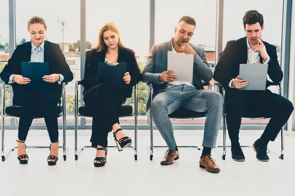 Businesswomen Businessmen Holding Resume Folder While Waiting Chairs Office Job — Stock Photo, Image