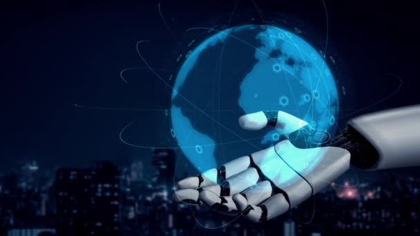 Xai未来机器人人工智能启发了人工智能技术的发展和机器学习的概念 全球机器人区块链科学研究人类生活的未来 3D渲染 — 图库视频影像