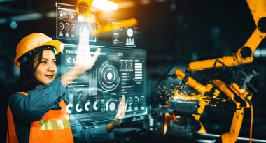 Dijital sanayi ve fabrika robotu teknolojisi için XAI Gelişmiş Robot Kol Sistemi. İnternet ağına bağlı IOT yazılımı kullanarak endüstri mühendisliği tarafından kontrol edilen otomasyon üretim robotu.