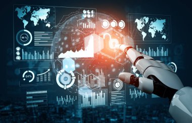 XAI 3D Renching futuristik robot teknolojisi geliştirme, yapay zeka yapay zeka ve makine öğrenme konsepti. İnsan hayatının geleceği için küresel robot biyonik bilim araştırması.