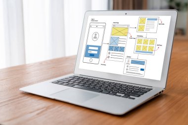 Model mobil uygulama ve web sitesi için UX UI tasarım süreci. Profesyonel uygulama geliştiricisi için kablo grafiğinin yaratıcı prototipi .