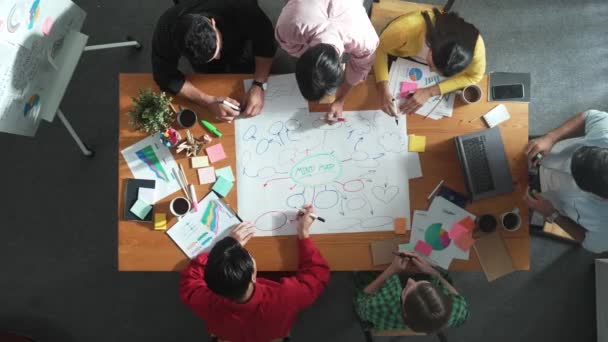 Grupo Empresários Escrevendo Fazendo Mapa Mental Para Brainstorming Ideia Marketing — Vídeo de Stock