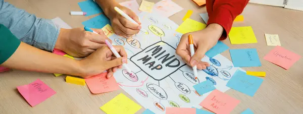 Professional Startup Group Share Creative Marketing Idea Using Mind Map — Stock Photo, Image