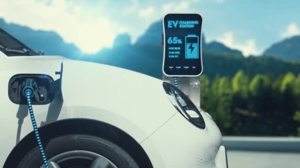 Baterie Pro Dobíjení Elektromobilů Futuristickou Inteligentní Nabíječkou Ekologické Nabíjecí Stanice — Stock video