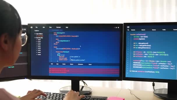 Slow Motion Back End Software Developer Engineer Computer Programming Working — Stock video