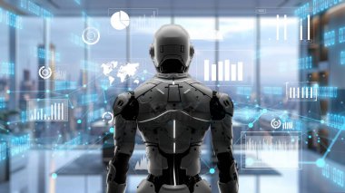 LISP ile geleceğin robot mühendisliği yapay zeka çözümleri. Robot otomasyonu pazarlama, LLM teknik analizi ve siber iletişim için stratejik bir algoritma. 3D illüstrasyon Yapay Zeka