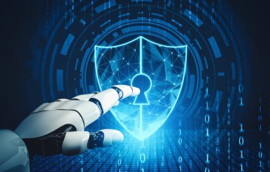 XAI 3D yorumlama fütürist robot teknolojisi geliştirme, yapay zeka yapay zekası ve makine öğrenme konsepti. İnsan hayatının geleceği için küresel robot biyonik bilim araştırması.
