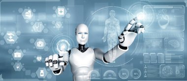 XAI 3D illüstrasyon Geleceğin tıbbi teknolojisi makine öğrenimi ve yapay zeka kullanarak yapay zeka kullanılarak kontrol ediliyor. Üç Boyut