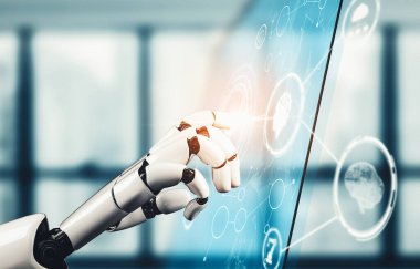 XAI 3D yorumlama fütürist robot teknolojisi geliştirme, yapay zeka yapay zekası ve makine öğrenme konsepti. İnsan hayatının geleceği için küresel robot biyonik bilim araştırması.