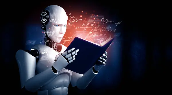 Ilustración Xai Ilustración Del Libro Lectura Humanoide Robot Resolución Análisis — Foto de Stock