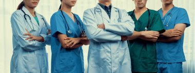 Kendine güvenen ve profesyonel tıbbi personel ekibi, sağlık hizmetleri ve hastane geçmişindeki doktor liderleri olarak birlikte sırada bekliyor. Takım çalışması başarılı bir tıbbi tedaviye yol açar. Panorama Katı