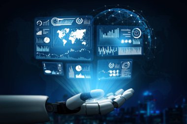 XAI 3D Renching futuristik robot teknolojisi geliştirme, yapay zeka yapay zeka ve makine öğrenme konsepti. İnsan hayatının geleceği için küresel robot biyonik bilim araştırması.
