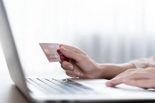 Close Credit Card Using Online Payment Banking Shopping Internet Network — Stock Photo, Image