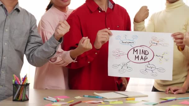 Slow Motion Succesvolle Gelukkige Opgewonden Jonge Ondernemers Presenteert Nieuwe Marketing — Stockvideo