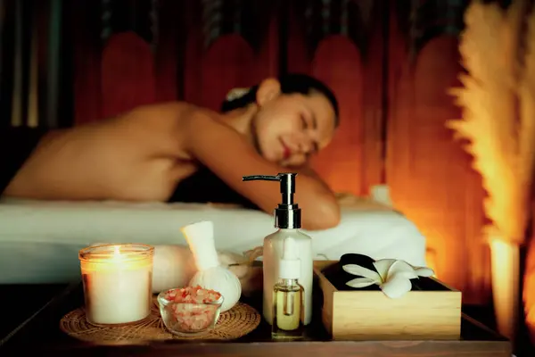 Ambiente Massaggio Aromaterapico Configurazione Composizione Del Salone Spa Con Candele — Foto Stock