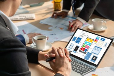 Model mobil uygulama ve web sitesi için UX UI tasarım süreci. Profesyonel uygulama geliştiricisi için kablo grafiğinin yaratıcı prototipi .