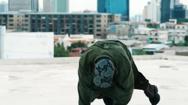 Professzionális Hipster Végre Break Tánc Tetőn Égi Bokszoló Vagy Városi — Stock videók