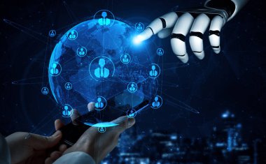 Yaşayan insanların geleceği için robot ve cyborg gelişimi üzerine XAI yapay zeka araştırması. Bilgisayar beyin iletişimi için dijital veri madenciliği ve makine öğrenme teknolojisi tasarımı.