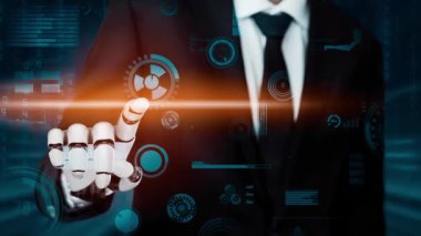 XAI Futuristik robot yapay zeka devrimci yapay zeka teknoloji geliştirme ve makine öğrenme kavramı. İnsan hayatının geleceği için küresel robot biyonik bilim araştırması. 3B görüntüleme grafiği