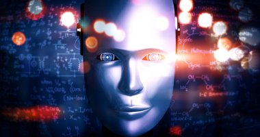 XAI 3D illüstrasyon robotu insansı yüzü, 4. Endüstri için yapay zeka ve makine öğrenme sürecinin yapay zeka ve yapay zeka tarafından gerçekleştirilen mühendislik bilimi çalışmasının grafik konseptini yakından gösteriyor.