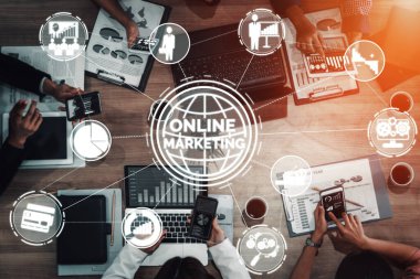 Çevrimiçi İş Konsepti için Dijital Pazarlama Teknolojisi Çözümü - Sosyal medya üzerinden dijital reklam platformu üzerinde çevrimiçi pazar tanıtım stratejisinin analitik diyagramını gösteren grafik arayüzü. uds