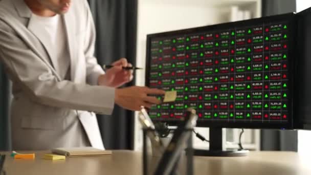 Повільні Бізнес Інвестори Фондовій Торгівлі Аналізують Біржовий Маркетинг Дивлячись Монітори — стокове відео