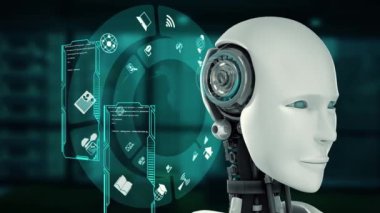 XAI Futuristik robot, yapay zeka CGI büyük veri analizi ve programlama. Robot Adam 3D canlandırma.