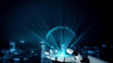 XAI Fütürist robot yapay zeka yapay zeka aydınlatıcı yapay zeka teknoloji gelişimi ve makine öğrenme kavramı. İnsan hayatının geleceği için küresel robot biyonik bilim araştırması. 3B görüntüleme grafiği.