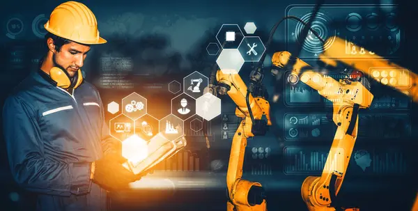 Xai Smart Industrie Robot Armen Voor Digitale Fabriekstechnologie Tonen Automatisering — Stockfoto