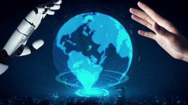 XAI Fütürist robot yapay zeka yapay zeka aydınlatıcı yapay zeka teknoloji gelişimi ve makine öğrenme kavramı. İnsan hayatının geleceği için küresel robot zinciri bilimi araştırması. 3B görüntüleme