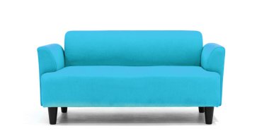 Beyaz arka planda açık mavi İskandinav tarzı çağdaş kanepe modern ve şık oturma odası için minimal mobilya tasarımı. uds
