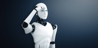 XAI 3D illüstrasyon. İnsansı robot temiz arkaplan üzerinde ileriye bakıyor. 3D illüstrasyon.