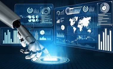 XAI 3D Renching futuristik robot teknolojisi geliştirme, yapay zeka yapay zeka ve makine öğrenme konsepti. İnsan hayatının geleceği için küresel robot biyonik bilim araştırması.
