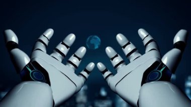 XAI Fütürist robot yapay zeka yapay zeka aydınlatıcı yapay zeka teknoloji gelişimi ve makine öğrenme kavramı. İnsan hayatının geleceği için küresel robot zinciri bilimi araştırması. 3B görüntüleme