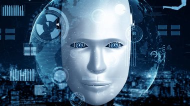 XAI 3d illüstrasyon Futuristik robot yapay zeka insansı yapay zeka endüstriyel fabrika teknolojisi geliştirme ve makine öğrenme konsepti için. İnsanoğlunun geleceği için robotik biyonik bilim araştırması